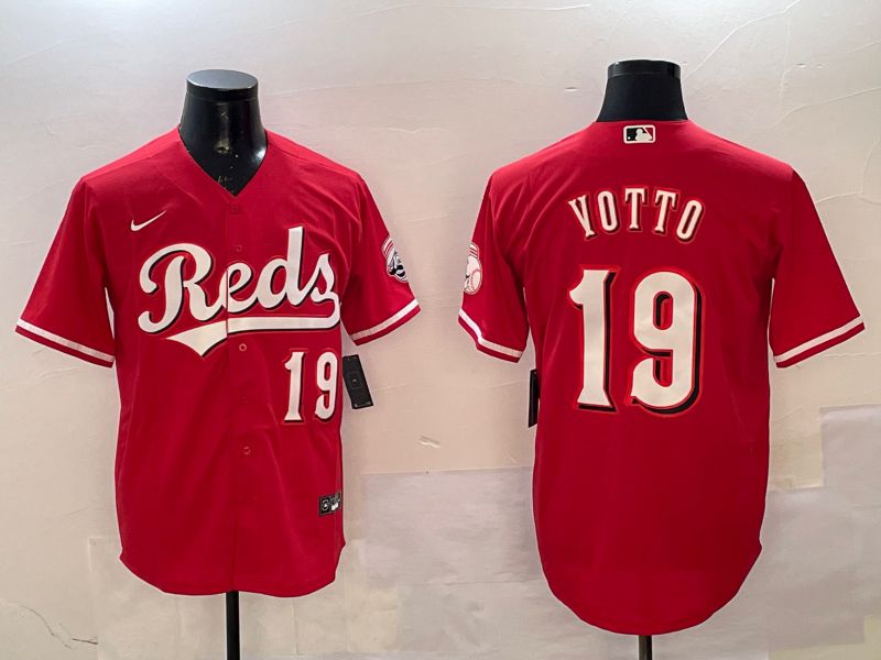 Men Cincinnati Reds #19 Votto Red Game Nike 2025 MLB Jersey style 1